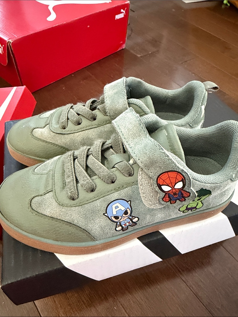 H&M Olive Green Kids Sneakers with Marvel Character Patches